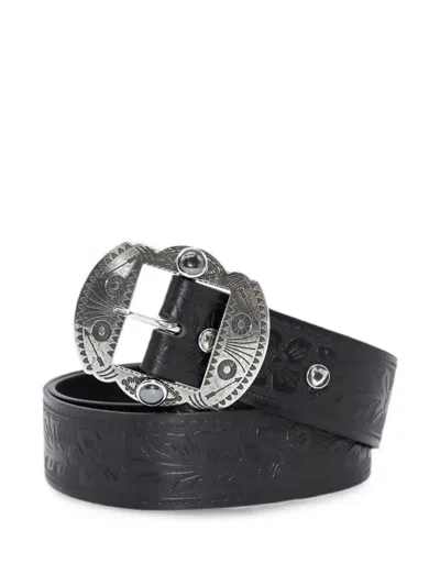 Htc Los Angeles Floral-embossed Leather Belt In Black