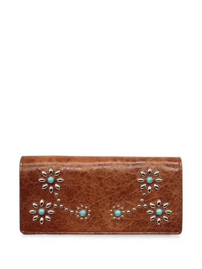 Htc Los Angeles Flower-studded Leather Wallet In Brown