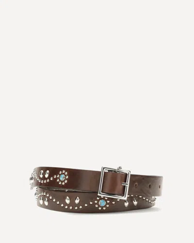 Htc Los Angeles Glendale Leather Belt With Embellishments In Brown