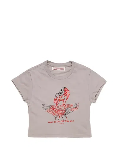 Htc Los Angeles Graphic-print Cropped T-shirt In Neutral