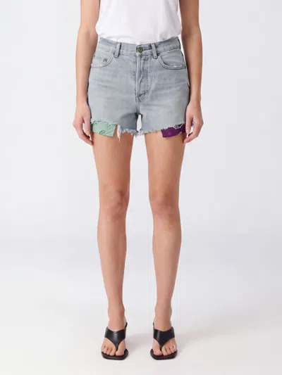 Htc Los Angeles High-waisted Denim Shorts With Raw Hem In Brown