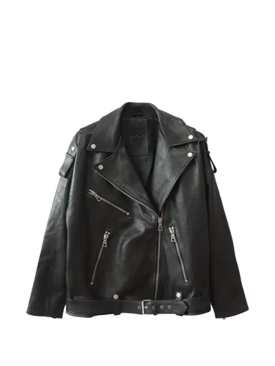 Htc Los Angeles Janis Belted Leather Jacket In Black