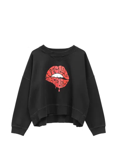 Htc Los Angeles Lips-print Studded Sweater In Black