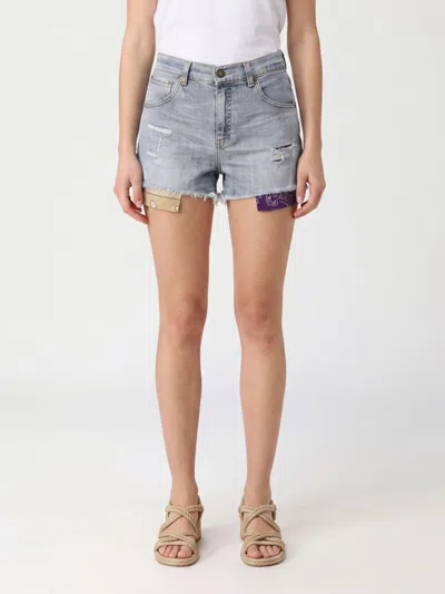 Htc Los Angeles Mid-rise Distressed Denim Shorts With Bandana Detail In Blue