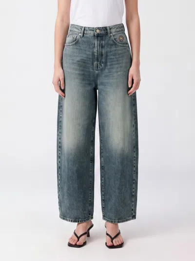 Htc Los Angeles Mid-rise Wide-leg Jeans In Cotton Denim With 5 Pockets In Gold