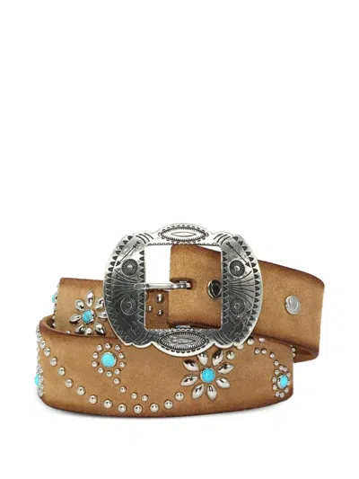 Htc Los Angeles Rosamond Studded Buckle Belt In Brown