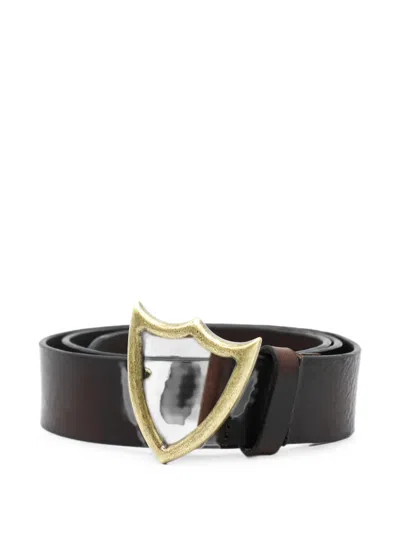 Htc Los Angeles Shield Leather Belt In Brown