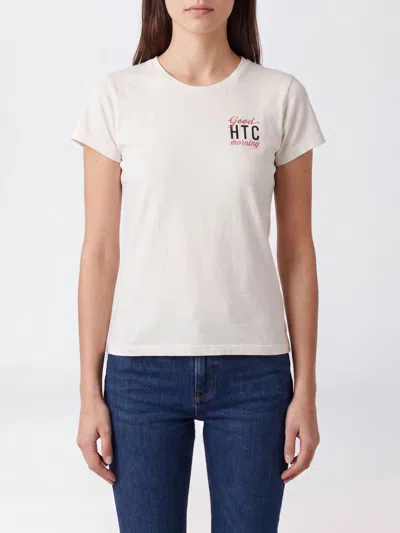Htc Los Angeles Slim Fit Contrast Logo Cotton T-shirt In Neutral