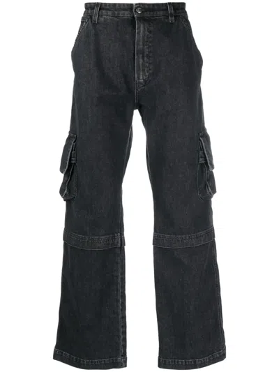Htc Los Angeles Straight-leg Denim Cargo Jeans In Black