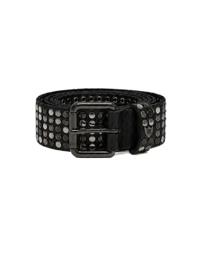 Htc Los Angeles Studded Black Leather Belt With Dark Metallic Buckle
