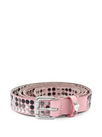 Htc Los Angeles Studded Leather Belt In Pink