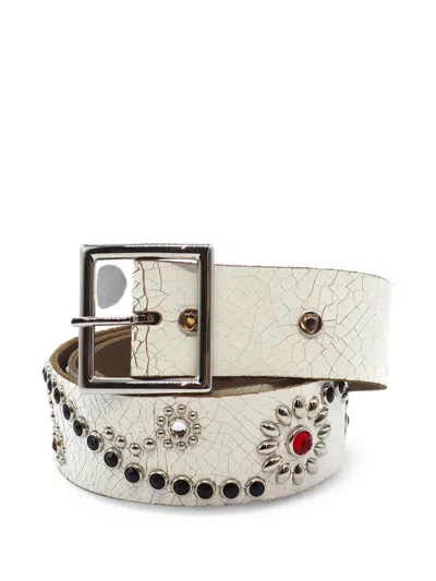 Htc Los Angeles Stud-embellished Crackle-effect Belt In White