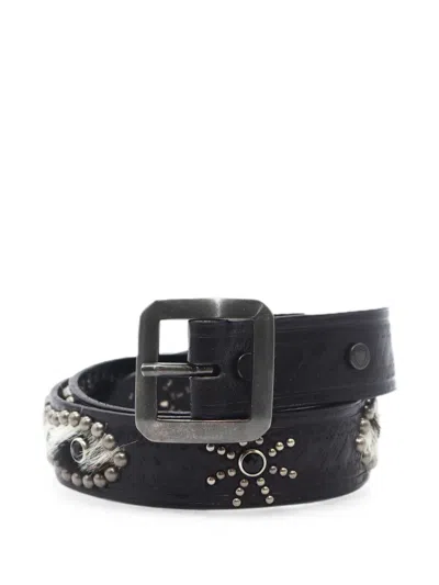Htc Los Angeles Stud-embellished Embossed Leather Belt In Black