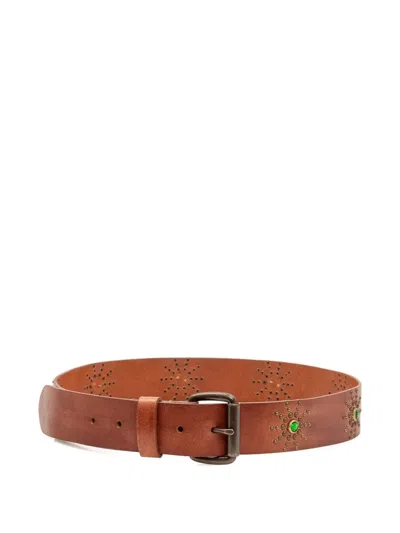Htc Los Angeles Stud-embellished Leather Belt In Brown
