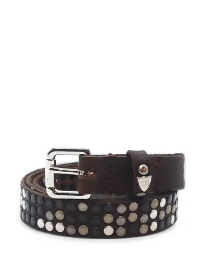 Htc Los Angeles Stud-embellished Leather Belt In Brown