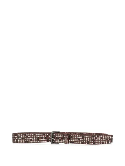 Htc Los Angeles Stud-embellished Leather Belt In Brown
