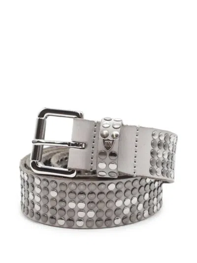 Htc Los Angeles Stud-embellished Leather Belt In Gray