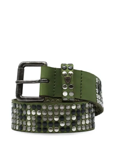 Htc Los Angeles Stud-embellished Leather Belt In Green