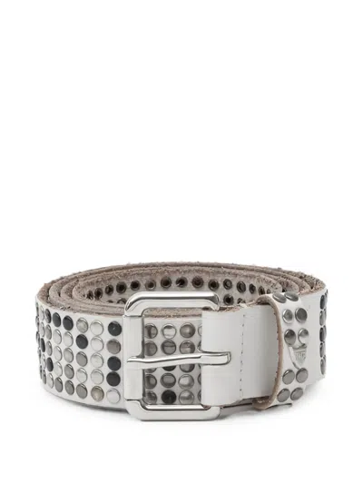 Htc Los Angeles Stud-embellished Leather Belt In White