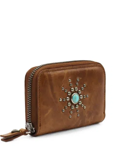 Htc Los Angeles Stud-embellished Zip-around Wallet In Brown