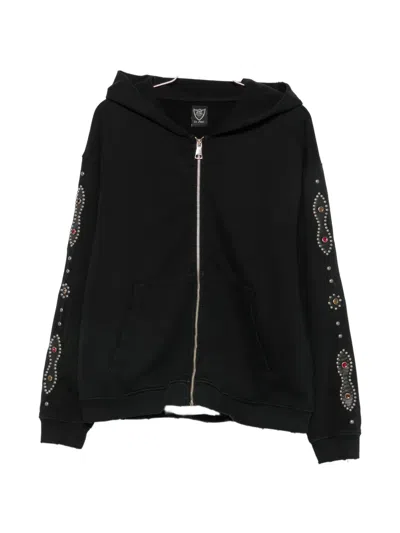 Htc Los Angeles Stud-embellished Zip-up Hoodie In Black