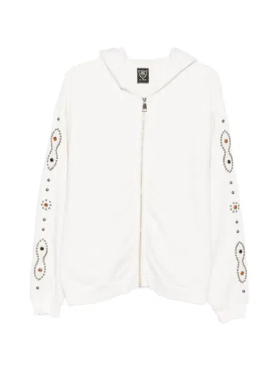 Htc Los Angeles Stud-embellished Zip-up Hoodie In White