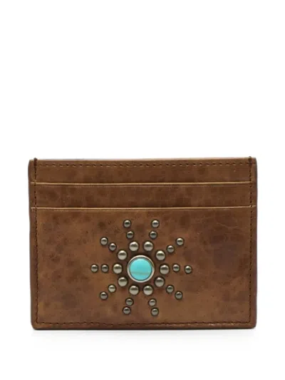 Htc Los Angeles Sun Stud-embellished Leather Card Holder In Brown