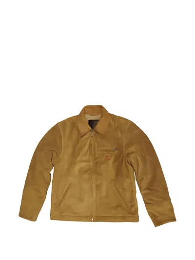 Htc Los Angeles Terry Logo-patch Suede Jacket In Brown
