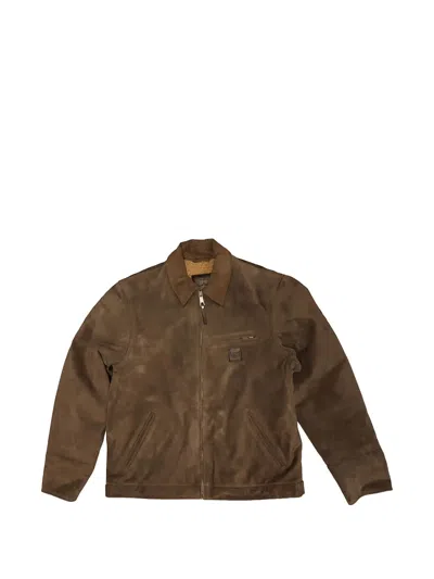 Htc Los Angeles Zip-up Suede Jacket In Brown