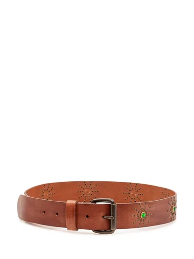 Htc Stylish Belt With Decorative Studs And Buckle In Brown