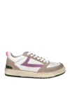 Htc Woman Sneakers Khaki Size 8 Leather, Textile Fibers