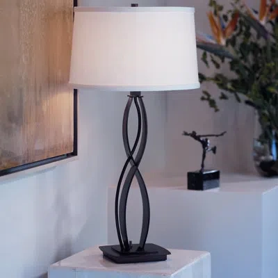 Hubbardton Forge Almost Infinity 27" Table Lamp In Black,natural Anna