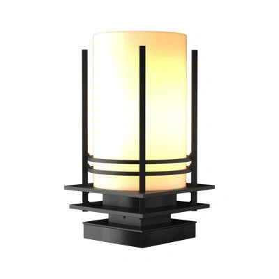 Hubbardton Forge Banded Outdoor 1-light 12.8" H Pier Mount Light In Black,opal