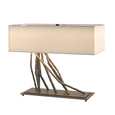 Hubbardton Forge Brindille 16.5" Table Lamp In Flax,dark Smoke