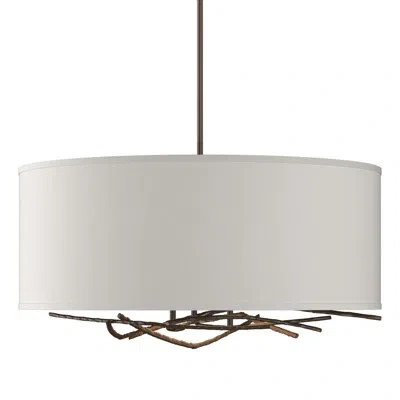 Hubbardton Forge Brindille 3 - Light Drum Chandelier In Flax,translucent Bronze