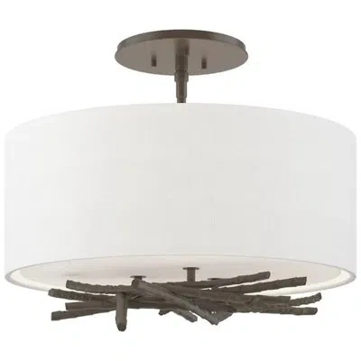 Hubbardton Forge Brindille 3 - Light Semi Flush Mount In Natural Anna,dark Smoke