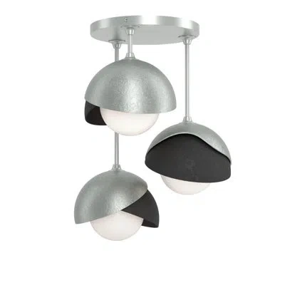 Hubbardton Forge Brooklyn 3 - Light Double Shade Semi Flush Mount In Vintage Platinum,black