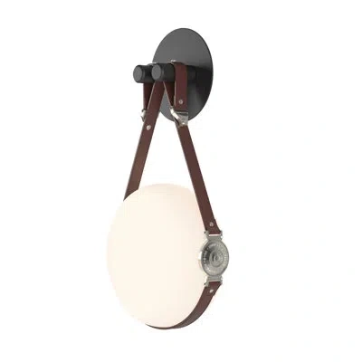 Hubbardton Forge Derby 1 - Light Led Dimmable Armed Sconce In Polished Nickel,british Brown Leather, Branded Plate