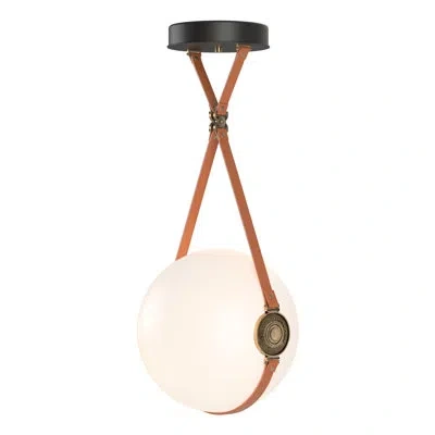 Hubbardton Forge Derby 1 - Light Single Globe Led Pendant With Leather Accents In Chestnut,antique Brass
