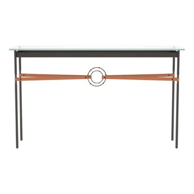 Hubbardton Forge Equus 54" W Glass Top Console Table In Oil Rubbed Bronze,bronze,british Brown Leather
