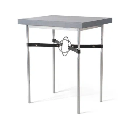 Hubbardton Forge Equus Wood Top Side Table - Natural Maple Top In Dark Smoke,british Brown Leather,bronze