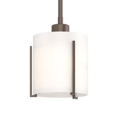 Hubbardton Forge Exos 1 - Light Single Cylinder Pendant With Opal Shade In Bronze