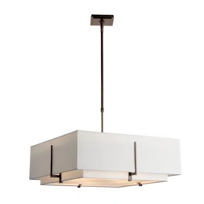 Hubbardton Forge Exos 4 - Light Unique Square Pendant In Natural Anna Shade,bronze
