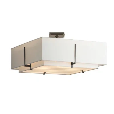 Hubbardton Forge Exos Square Large Double Shade Semi Flush Mount In Natural Iron,natural Anna