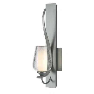 Hubbardton Forge Flora 1 - Light Dimmable Armed Sconce In Vintage Platinum,seeded Clear,opal White
