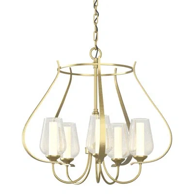 Hubbardton Forge Flora 5 - Light Shaded Geometric Chandelier In Black,opal And Seeded Glass