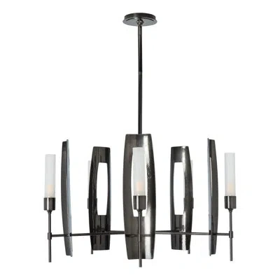 Hubbardton Forge Passage 5 - Light Wagon Wheel Chandelier In Ink,frosted Glass