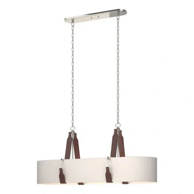 Hubbardton Forge Saratoga 4 - Light Kitchen Island Linear Pendant In Flax Shade,polished Nickel,british Brown Leather