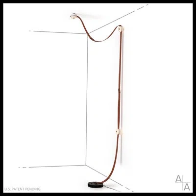 Hubbardton Forge Snaps Floor-to-ceiling Plug-in Led Lamp In Black Leather,sterling