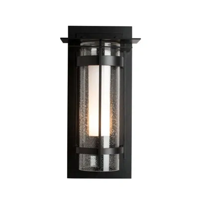 Hubbardton Forge Torch Seeded Glass Outdoor Flush Mount In Coastal Black